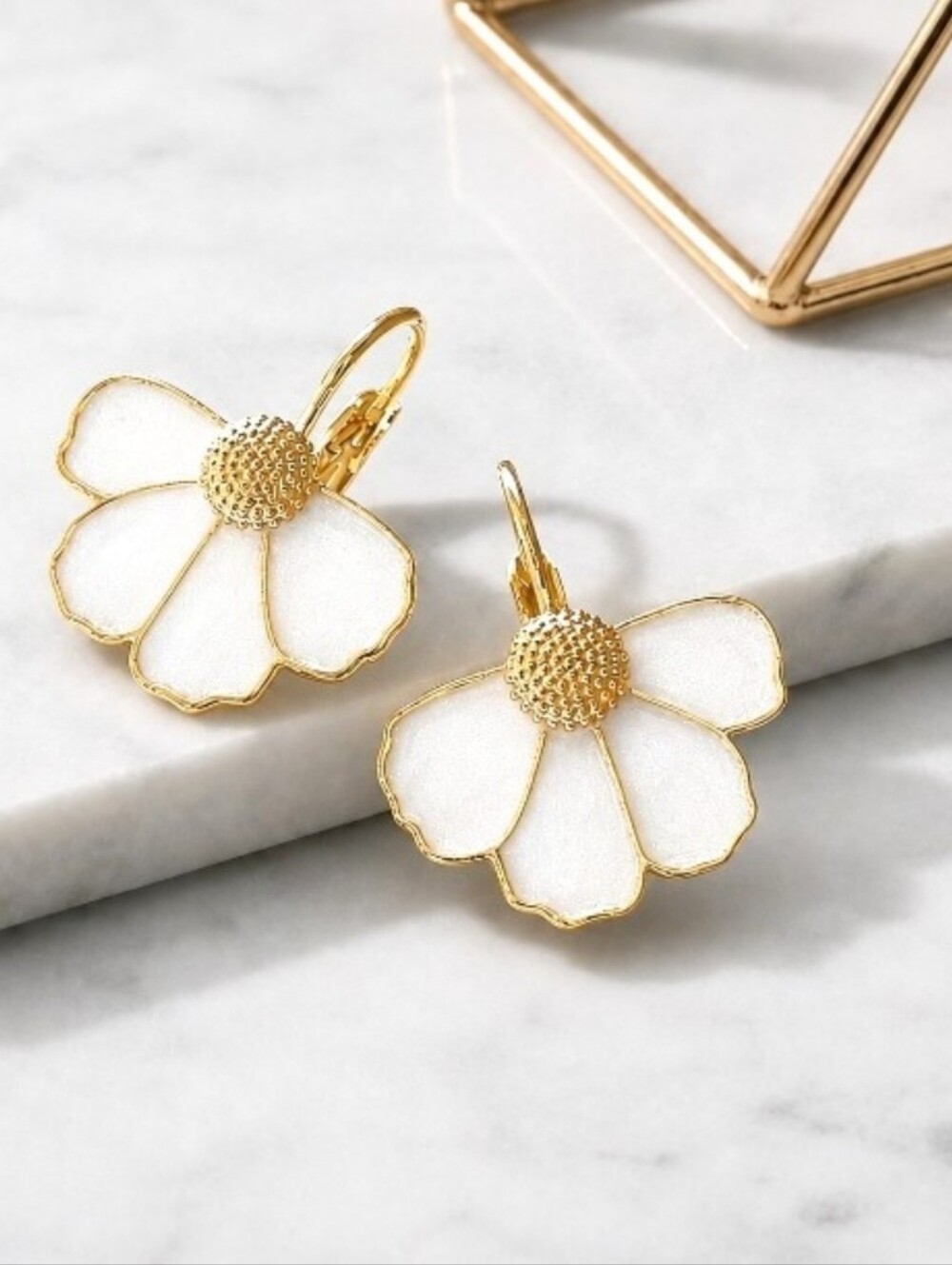 Pick 3 for $30 Gold and White Daisy Flower Drop Earrings